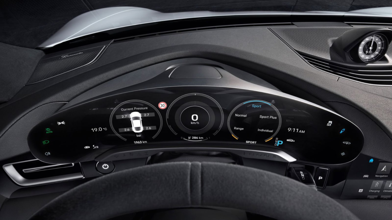 Porsche Taycan driver interface top down