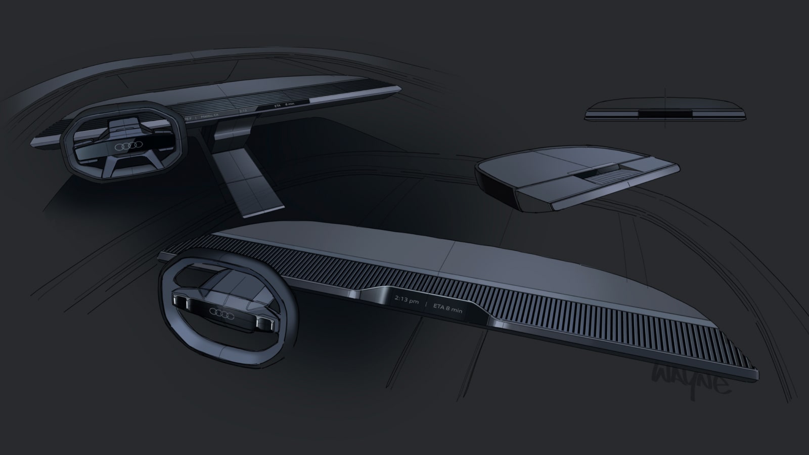 Audi Activesphere dashboard concept sketches