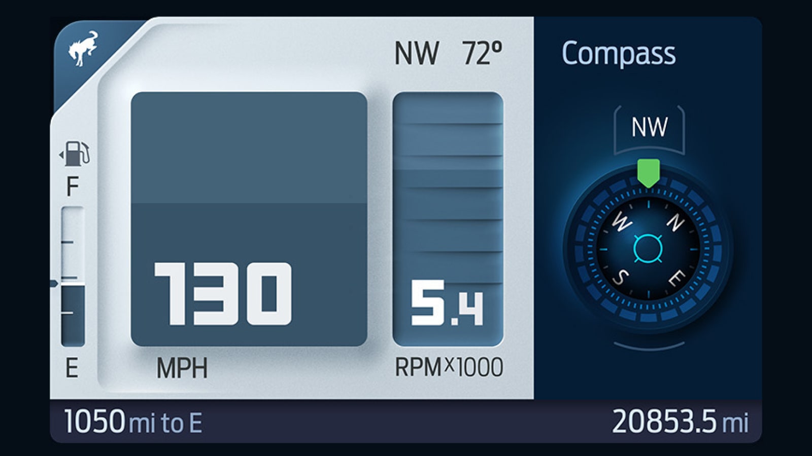 Ford Bronco interface showing the compass gauge